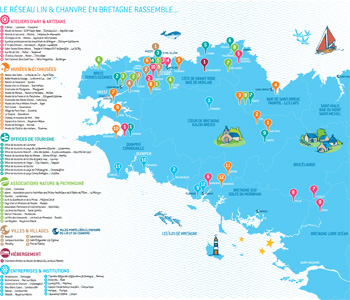 Carte touristique - Lin  et  Chanvre en Bretagne